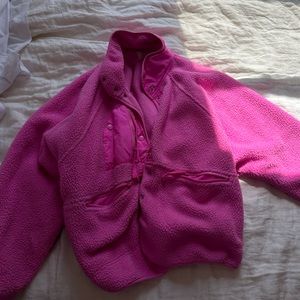 Free People Pink Fleece Zip Up Jacket